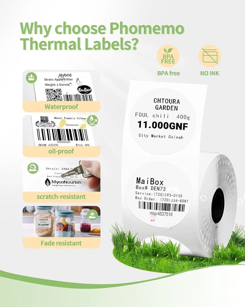 Phomemo 30x15mm Square White Thermal Label features