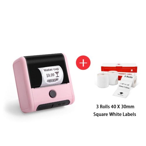 Phomemo M200 Commercial Portable label maker pink with square white labels