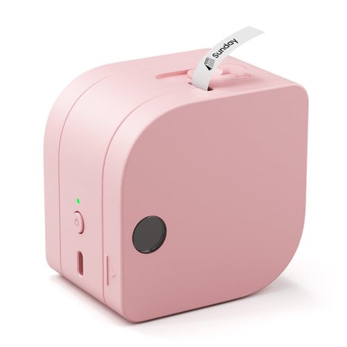 Phomemo P12 Pro Pink portable Label Maker is printing a white label