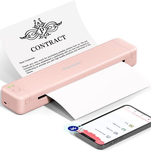 pink Phomemo P831 Portable Thermal Transfer Printer printing A4 contracts