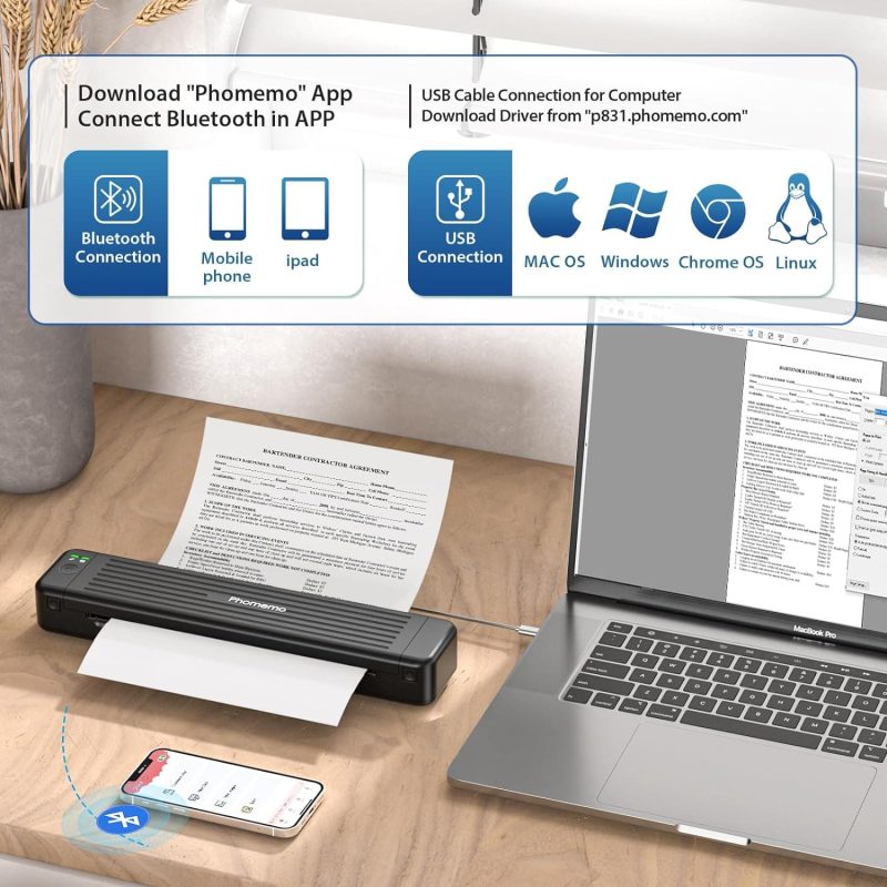 Phomemo P831 Portable Thermal Transfer Printer supports phone Bluetooth and computer connections