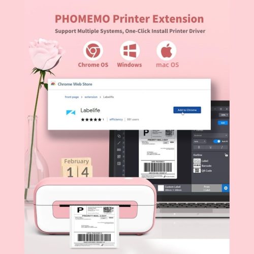 Phomemo PM 246S Bluetooth shipping label printer pale pink1 labelife 22222222