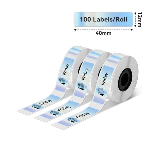 Phomemo 12x40mm Holographic Silver Label Paper for D30/D35/Q30/Q30S-3 Rolls