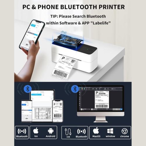 Phomemo pm 249 btz shipping label printer white pc phone bluetooth printer