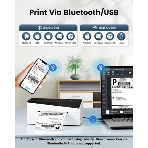 Phomemo pm 249 btz shipping label printer white print via bluetooth usb