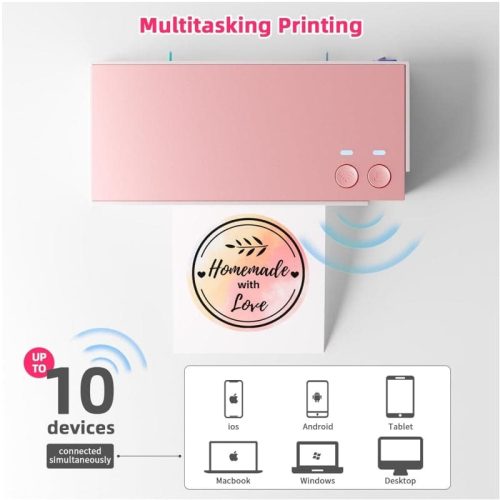 Phomemo pm 344 wf WiFi shipping label printer pink multitasking printing